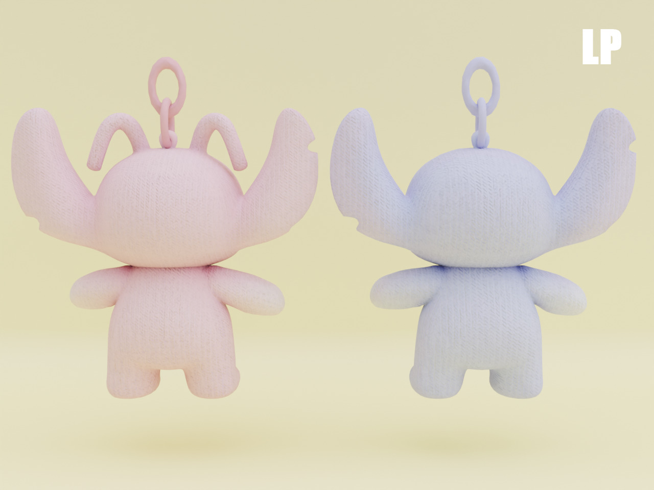 Stich and Angel Set Plush Toys with Keychain Disney Low-poly 3D model_19