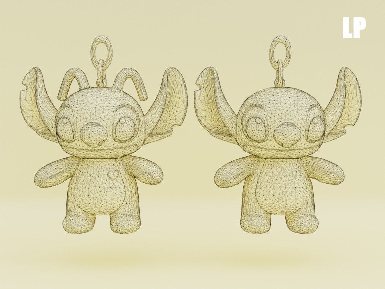 Stich and Angel Set Plush Toys with Keychain Disney Low-poly 3D model_21