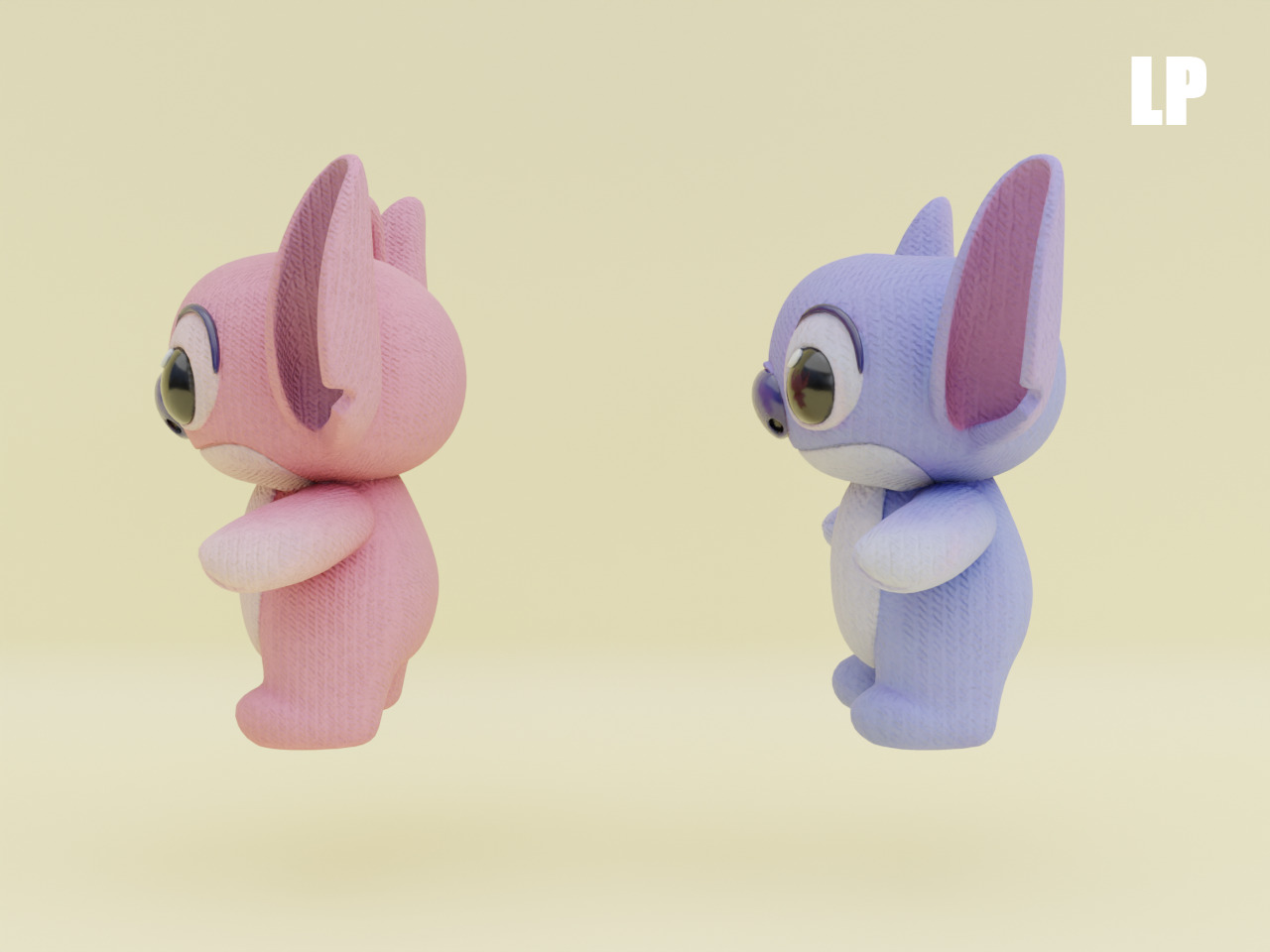 Stich and Angel Set Plush Toys with Keychain Disney Low-poly 3D model_8