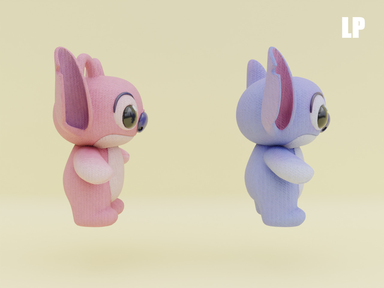 Stich and Angel Set Plush Toys with Keychain Disney Low-poly 3D model_13