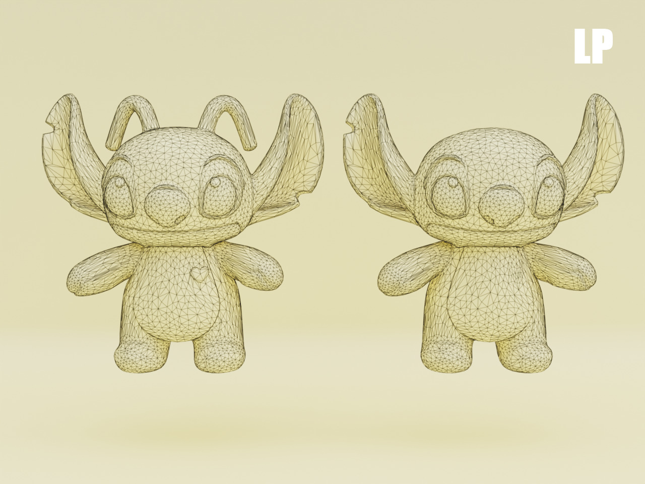 Stich and Angel Set Plush Toys with Keychain Disney Low-poly 3D model_15