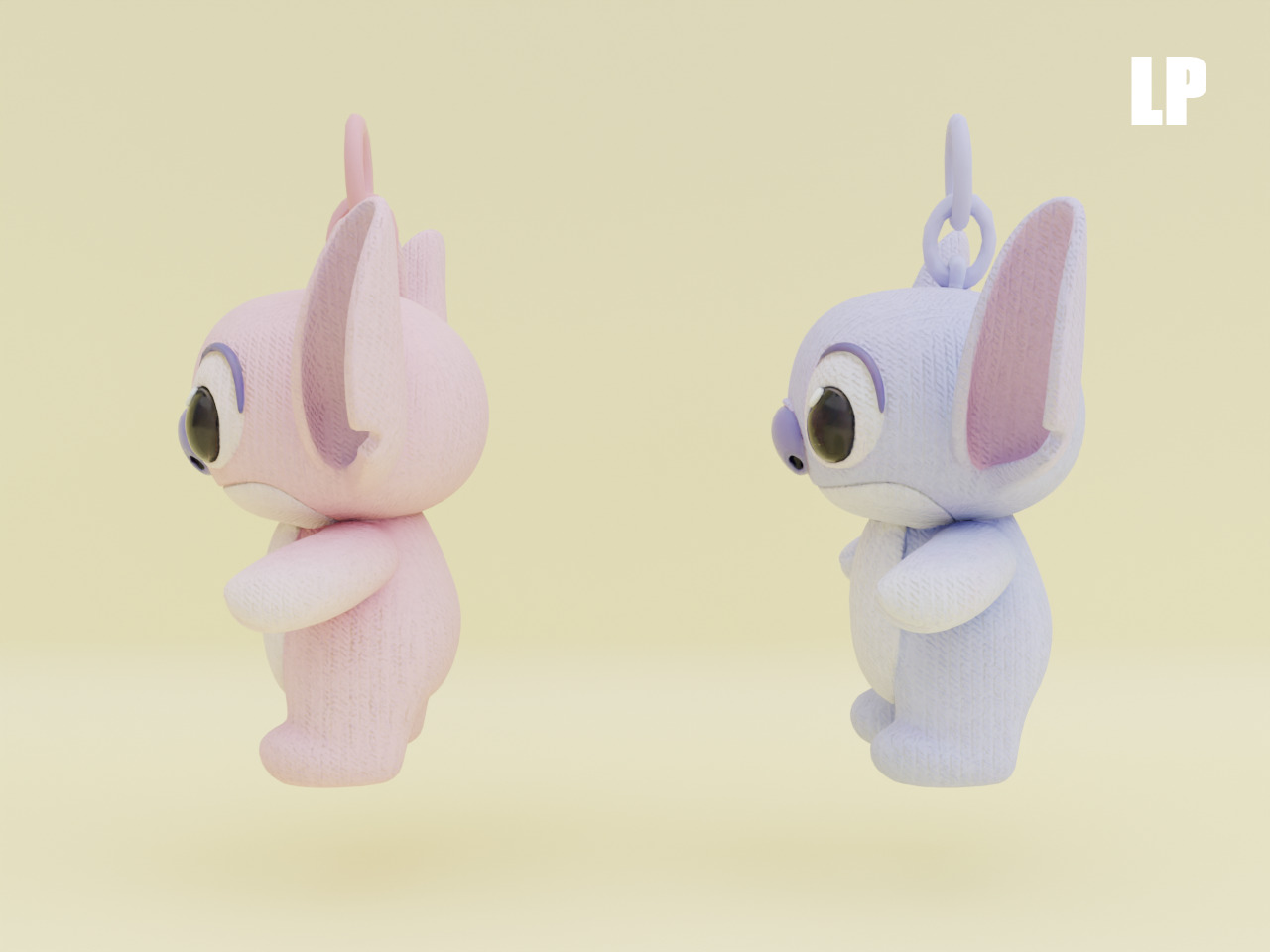 Stich and Angel Set Plush Toys with Keychain Disney Low-poly 3D model_18