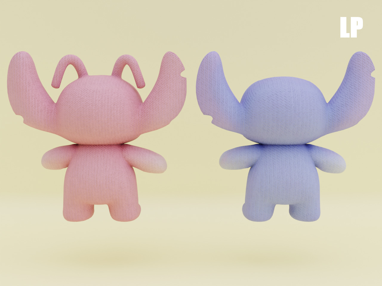 Stich and Angel Set Plush Toys with Keychain Disney Low-poly 3D model_10