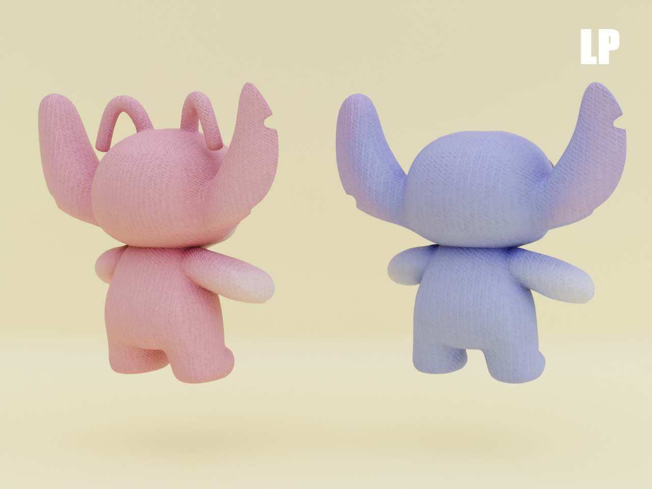 Stich and Angel Set Plush Toys with Keychain Disney Low-poly 3D model_11