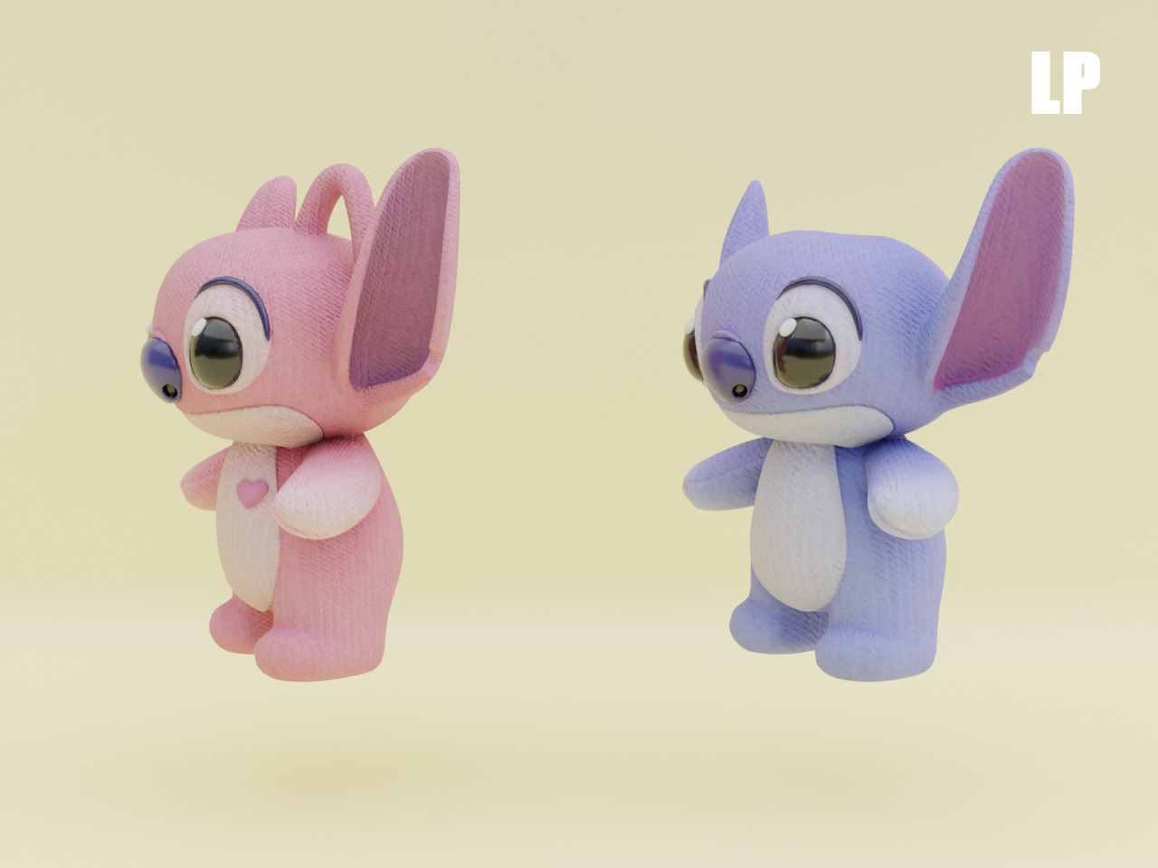Stich and Angel Set Plush Toys with Keychain Disney Low-poly 3D model_7