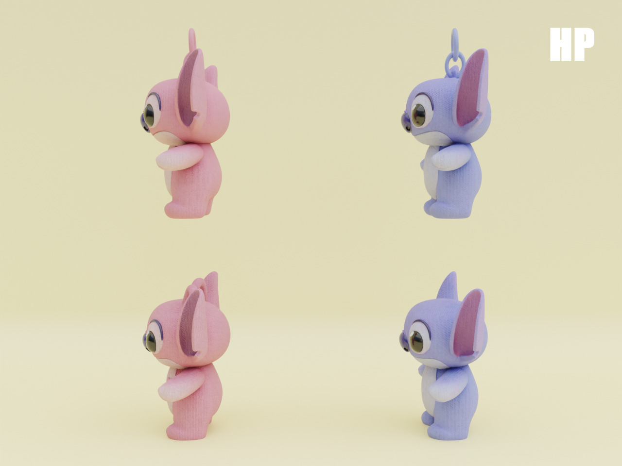 Stich and Angel Set Plush Toys with Keychain Disney Low-poly 3D model_2