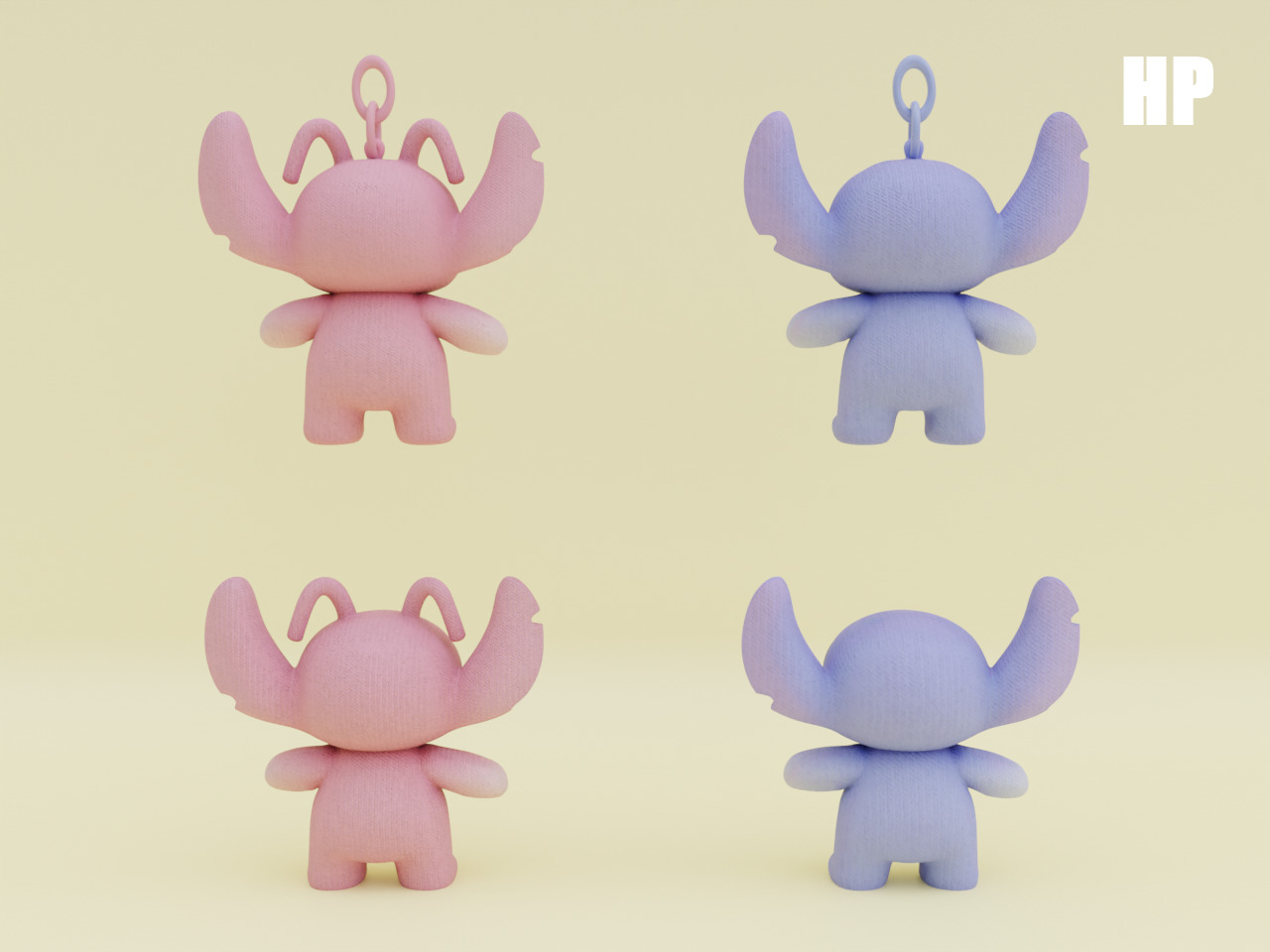 Stich and Angel Set Plush Toys with Keychain Disney Low-poly 3D model_3