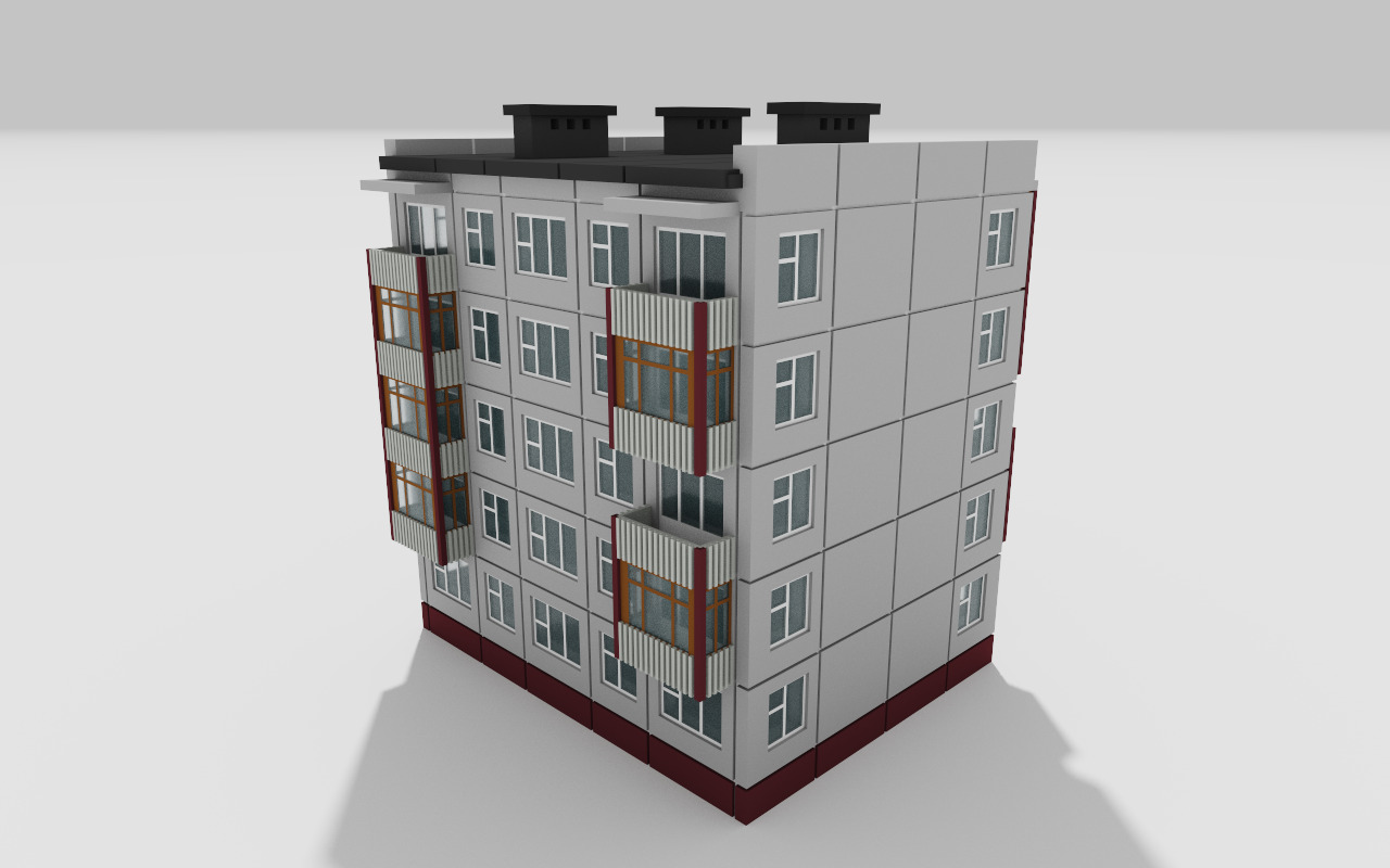 Khrushchyovka Apartment Soviet Era Building Low Poly Voxel Low-poly 3D model_11