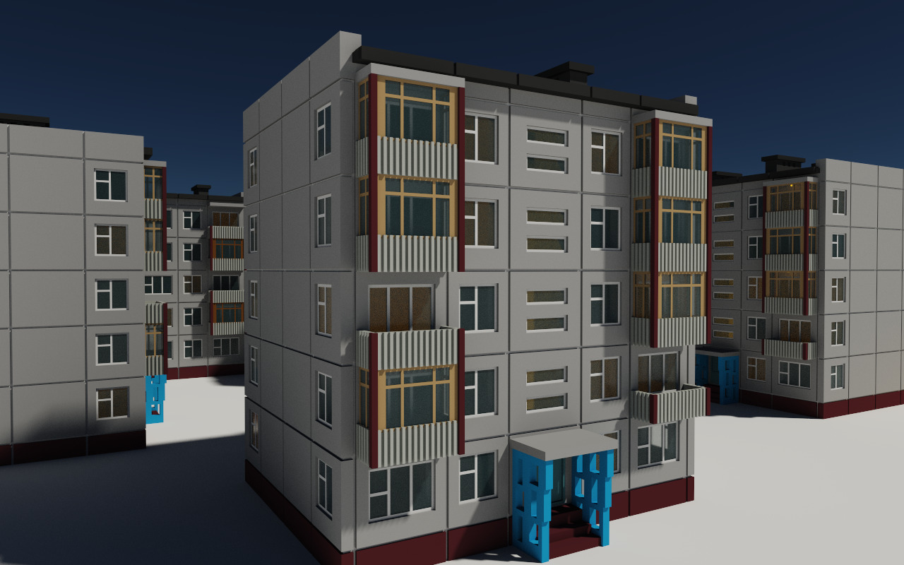 Khrushchyovka Apartment Soviet Era Building Low Poly Voxel Low-poly 3D model_9