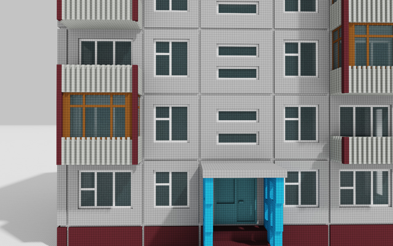 Khrushchyovka Apartment Soviet Era Building Low Poly Voxel Low-poly 3D model_16