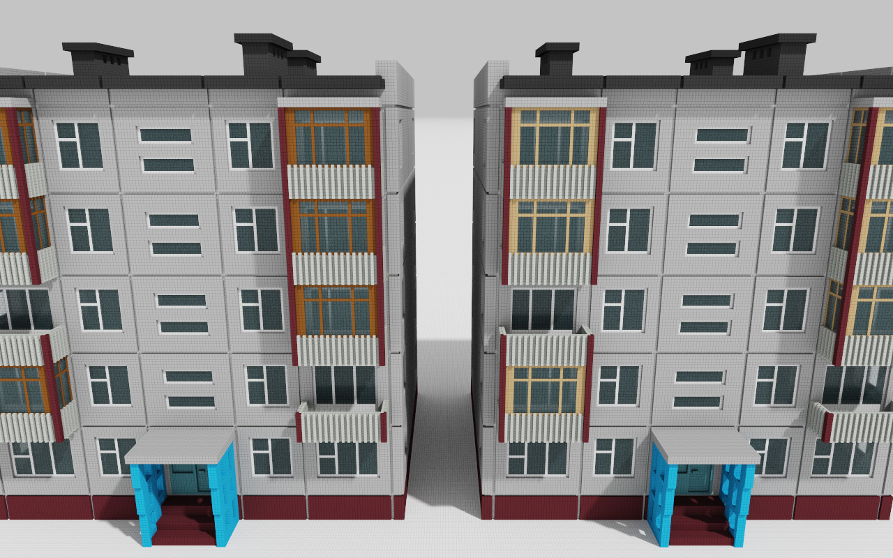 Khrushchyovka Apartment Soviet Era Building Low Poly Voxel Low-poly 3D model_17