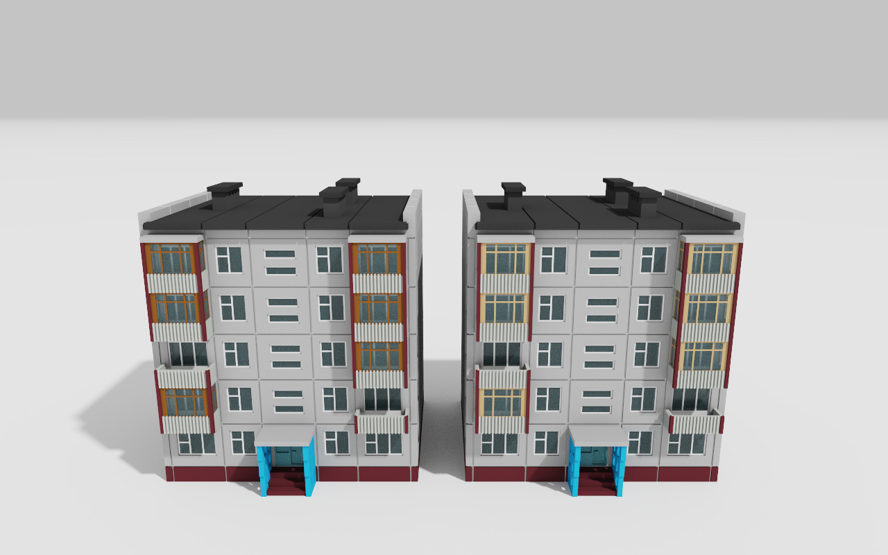 Khrushchyovka Apartment Soviet Era Building Low Poly Voxel Low-poly 3D model_1