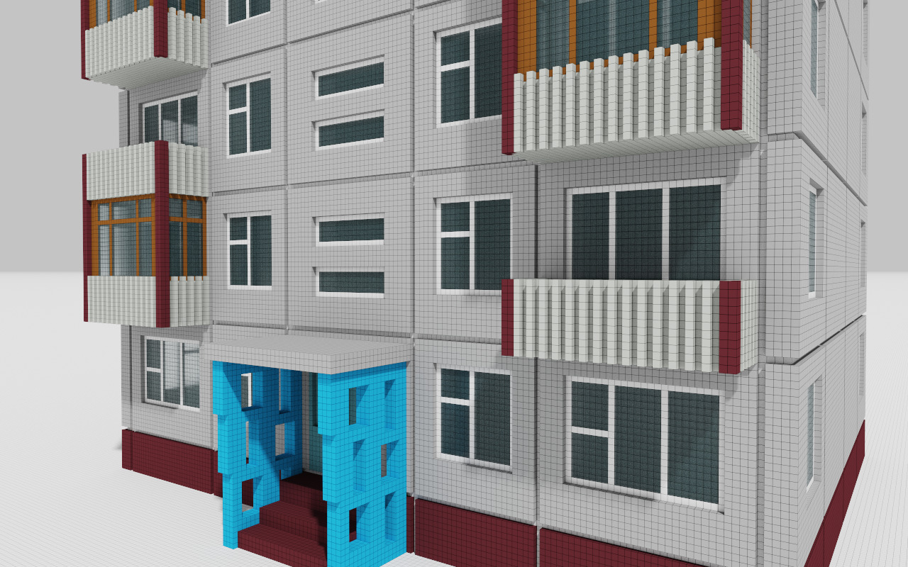 Khrushchyovka Apartment Soviet Era Building Low Poly Voxel Low-poly 3D model_15