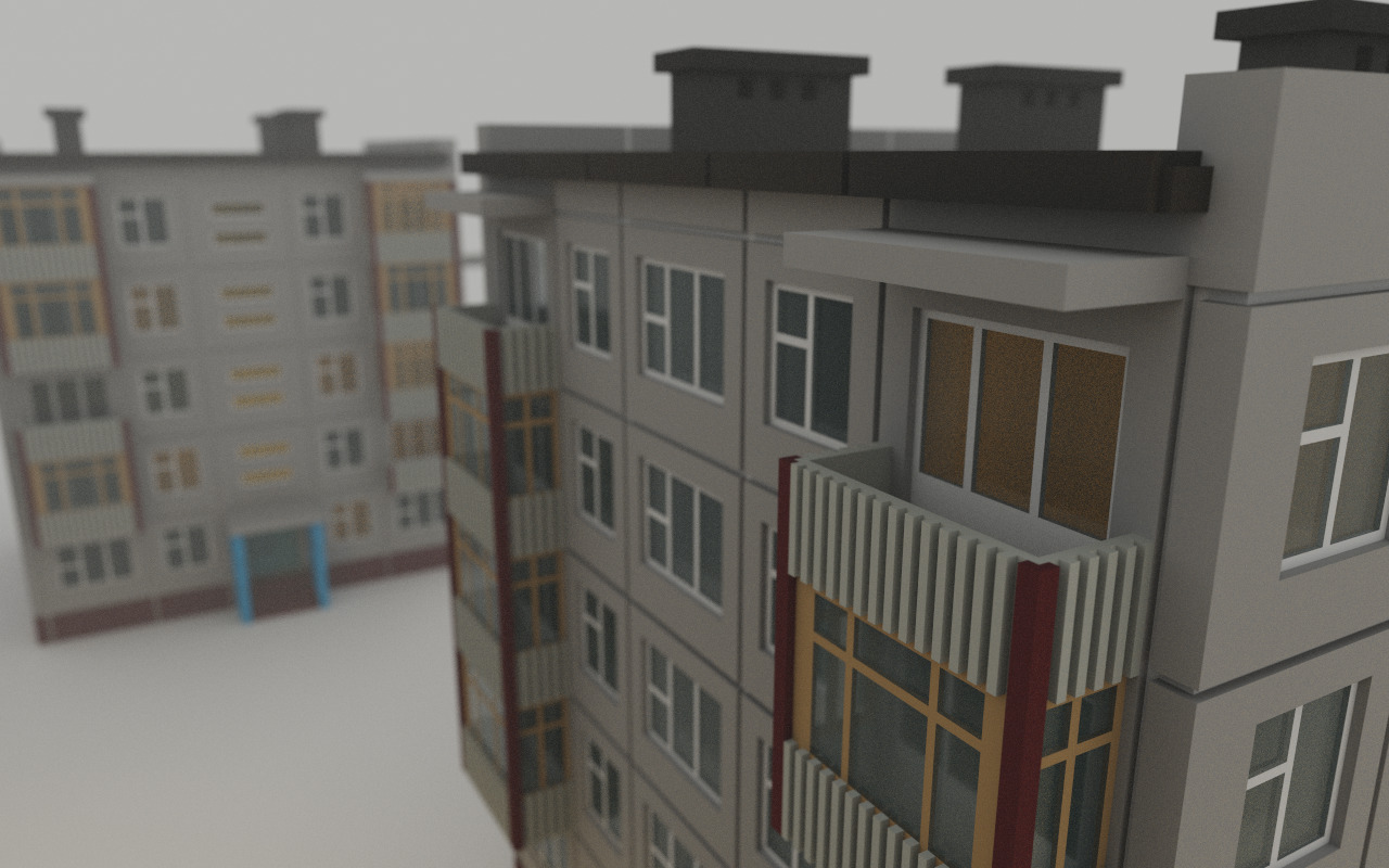 Khrushchyovka Apartment Soviet Era Building Low Poly Voxel Low-poly 3D model_3