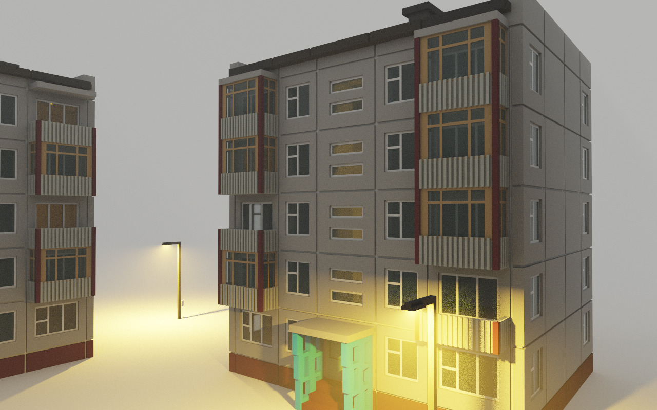 Khrushchyovka Apartment Soviet Era Building Low Poly Voxel Low-poly 3D model_7