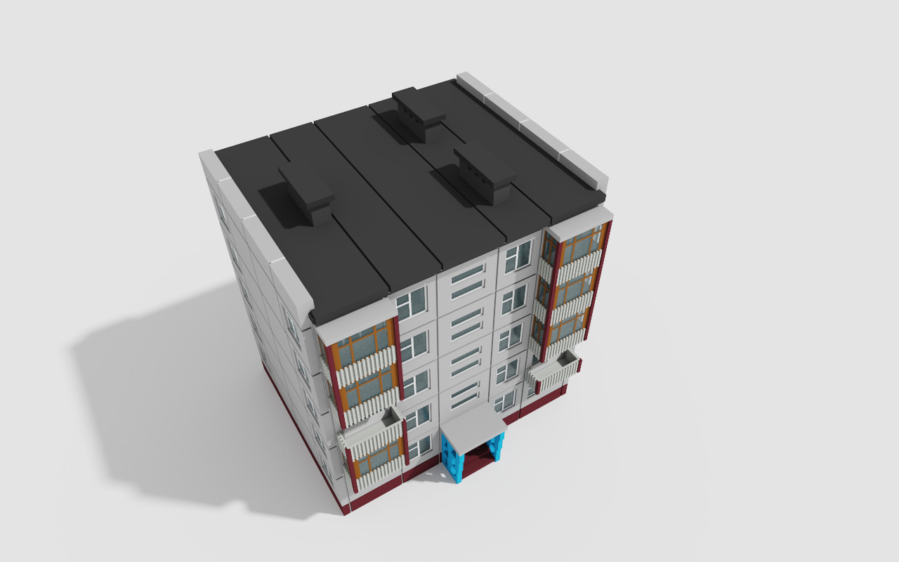 Khrushchyovka Apartment Soviet Era Building Low Poly Voxel Low-poly 3D model_12
