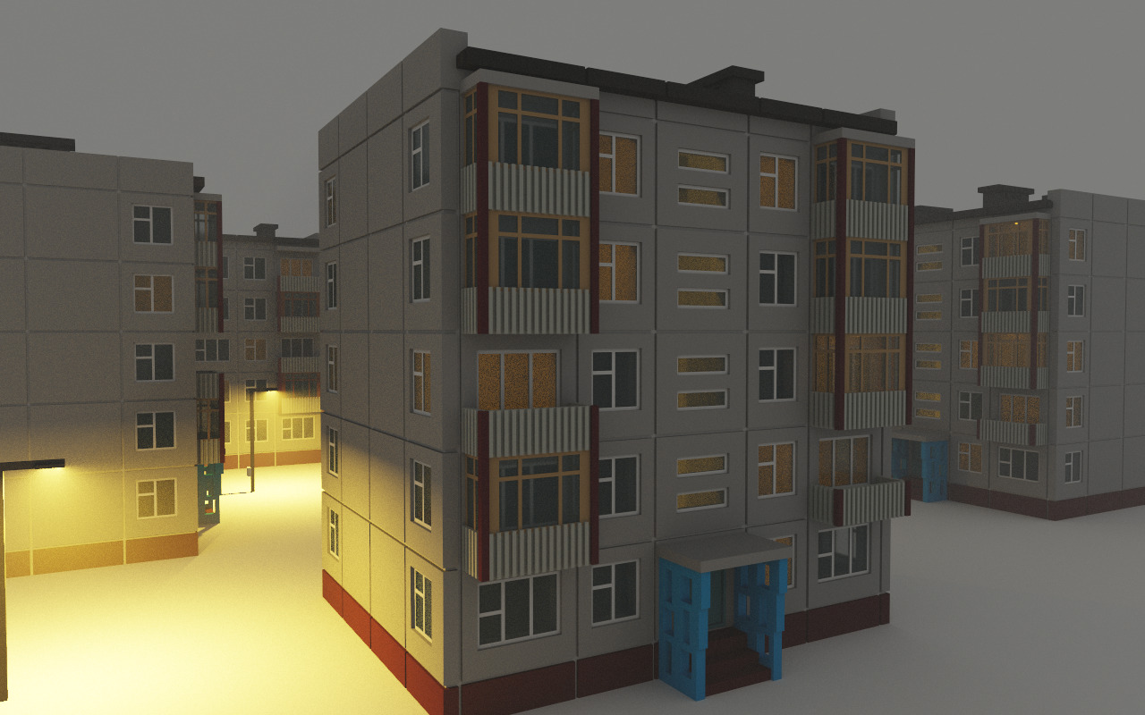 Khrushchyovka Apartment Soviet Era Building Low Poly Voxel Low-poly 3D model_2