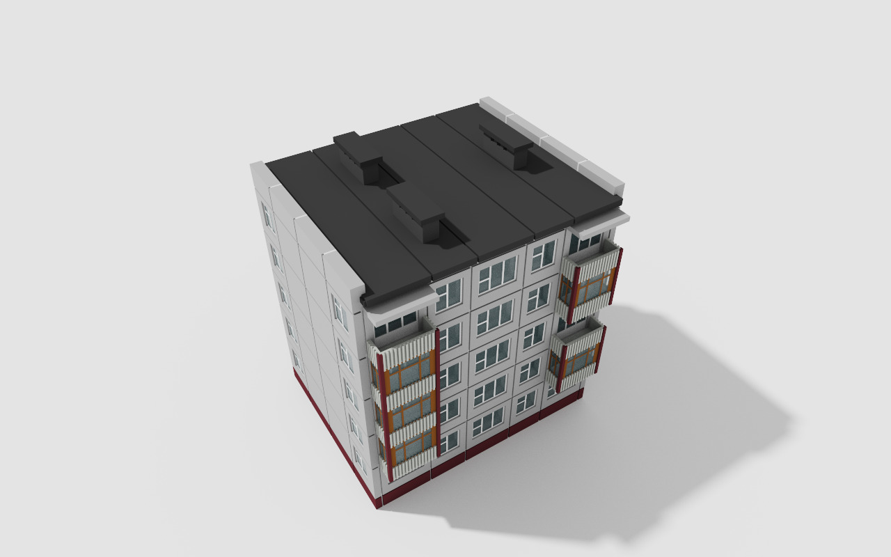 Khrushchyovka Apartment Soviet Era Building Low Poly Voxel Low-poly 3D model_13