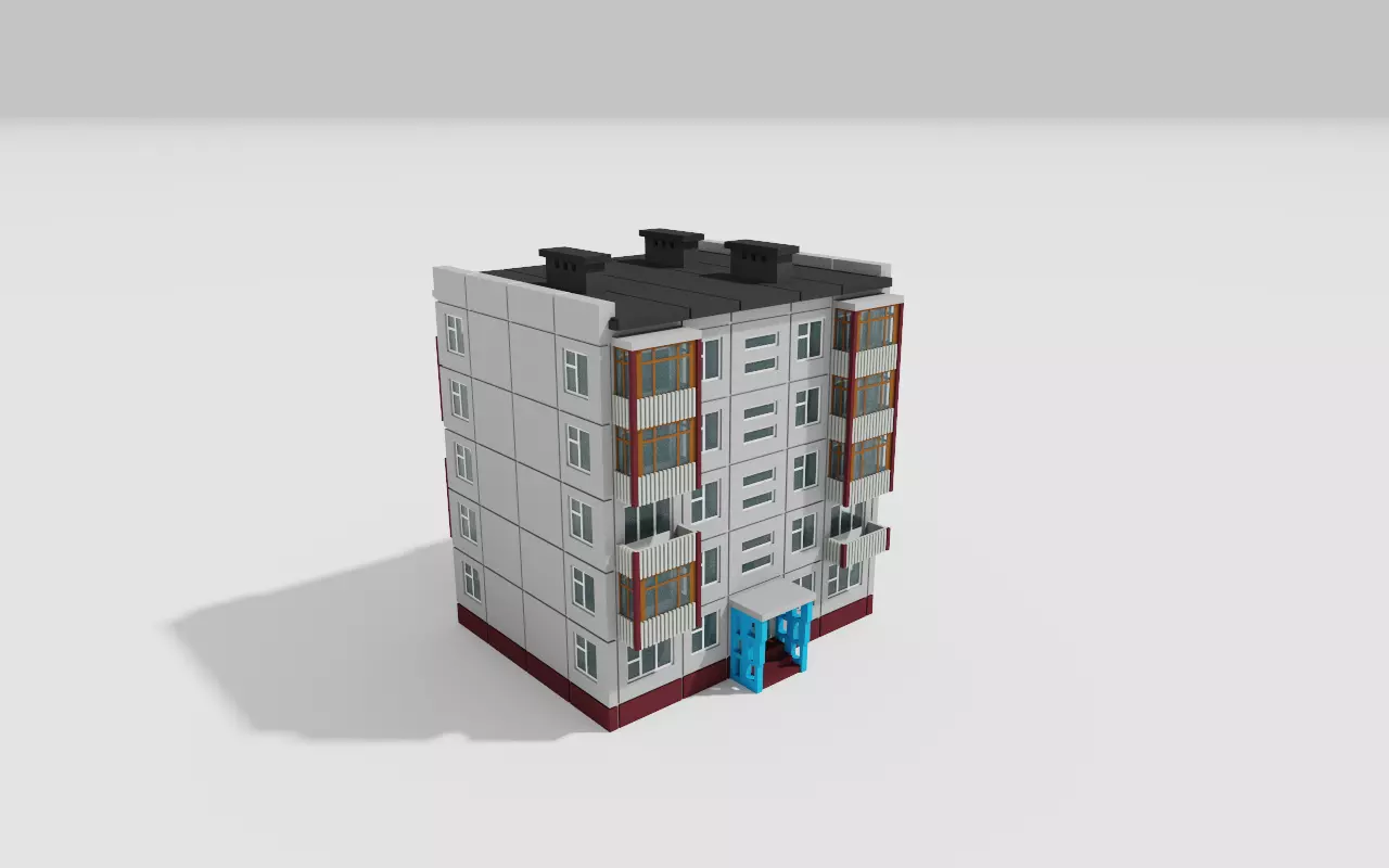 Khrushchyovka Apartment Soviet Era Building Low Poly Voxel Low-poly 3D model_0