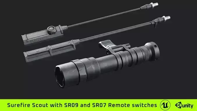 Surefire Scout Flashlight with SR09 and SR07 Remote switches Low-poly 3D model