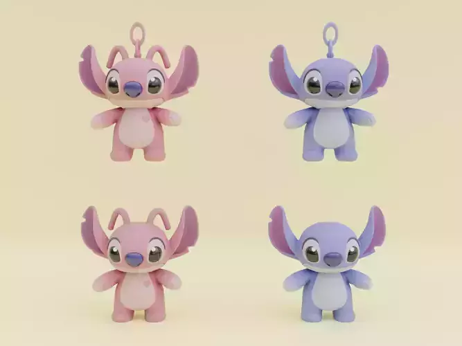 Stich and Angel Set Plush Toys with Keychain Disney Printable 3D print model