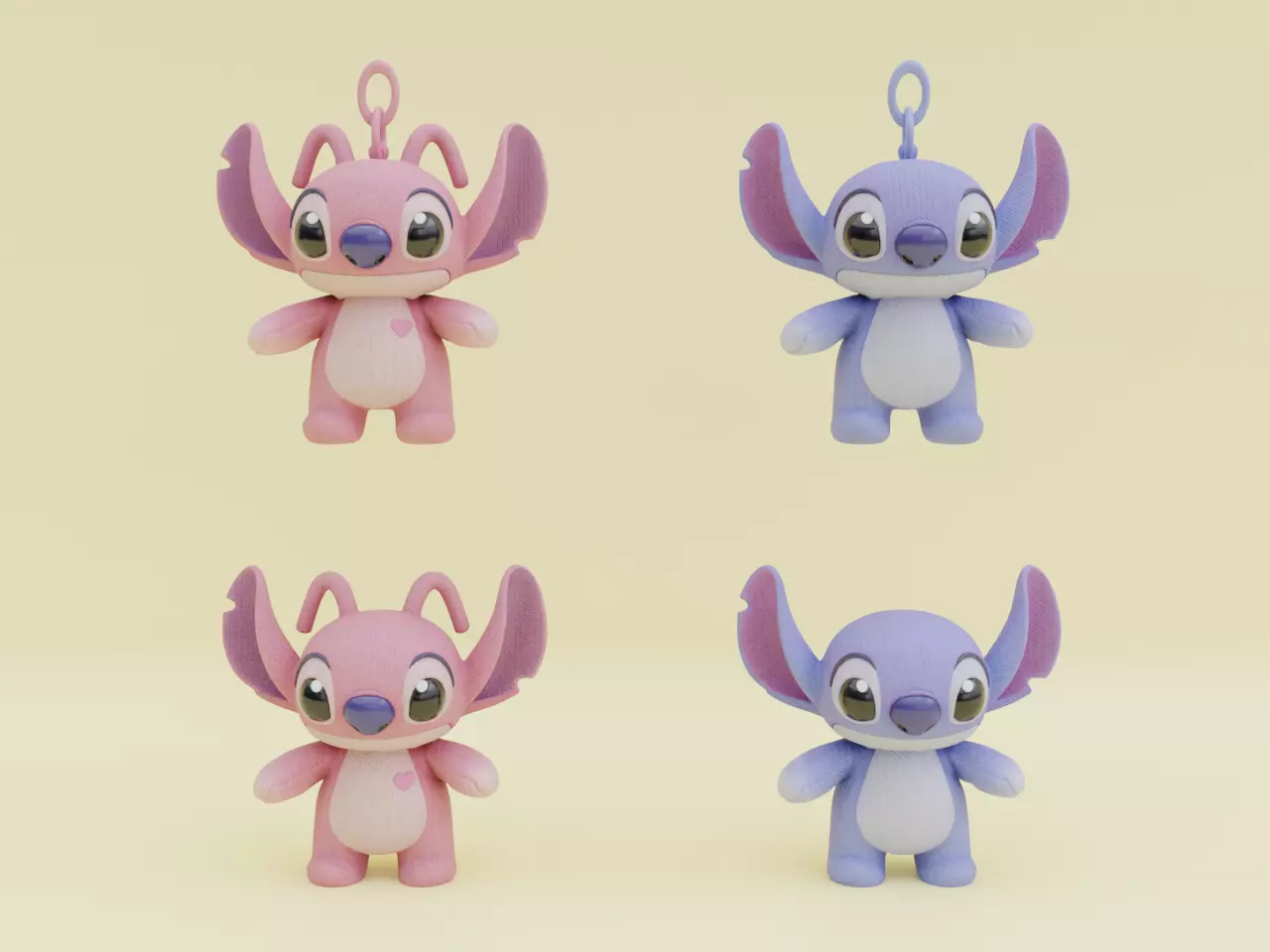 Stich and Angel Set Plush Toys with Keychain Disney Printable 3D print model_0