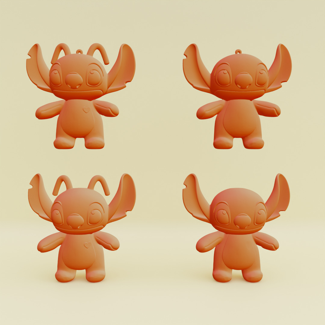 Stich and Angel Set Plush Toys with Keychain Disney Printable 3D print model_1