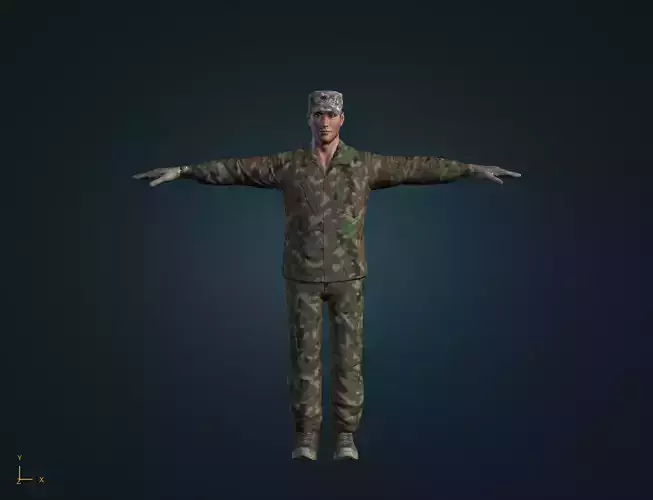 Low-Poly Soldier 3D Model T Pose Game Ready 