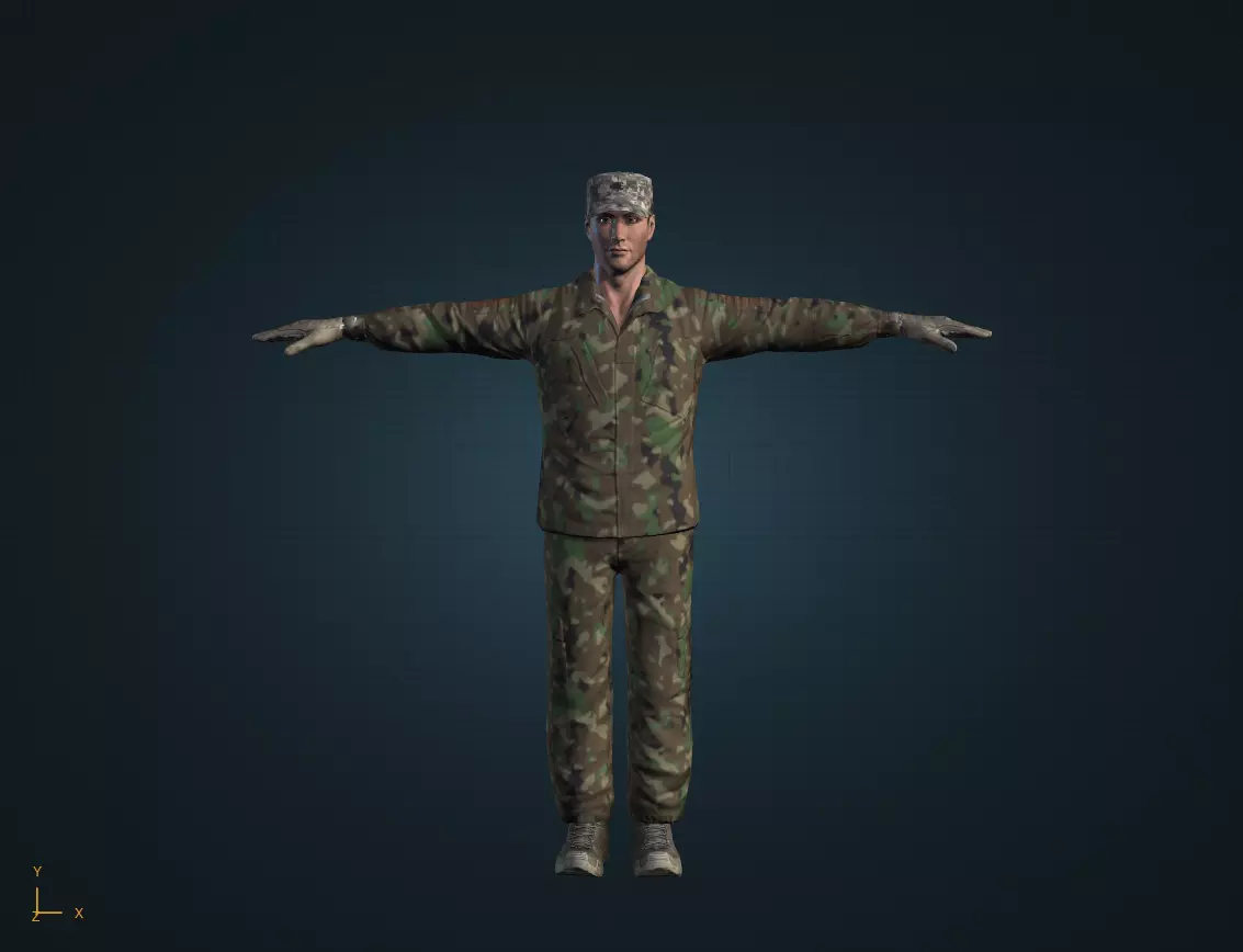Low-Poly Soldier 3D Model T Pose Game Ready Low-poly 3D model