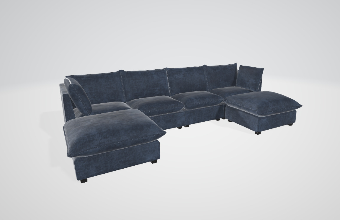 Modular Sectional Linen Couch Set Low-poly 3D model_3