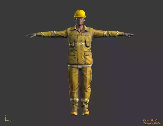 Low-Poly Firefighter 3D Model T Pose Game Ready