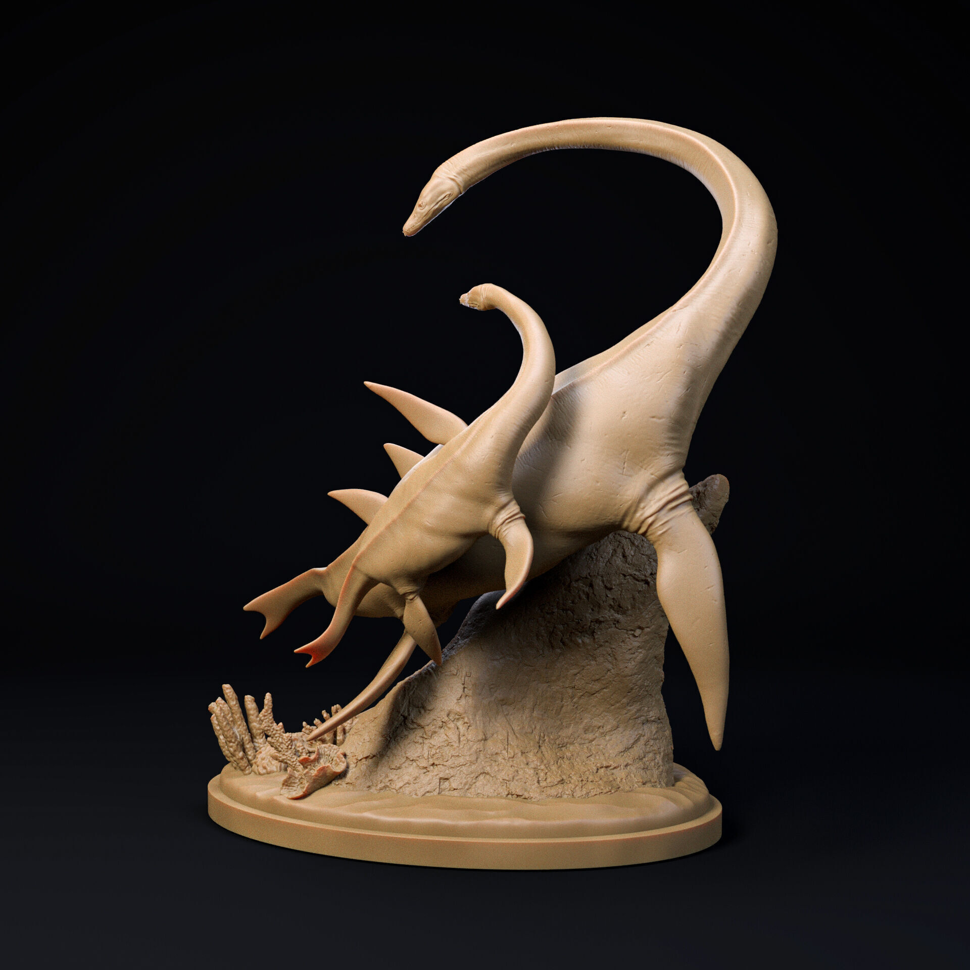 Elasmosaurus mother and calf 1-35 scale pre-supported 3D print model_1