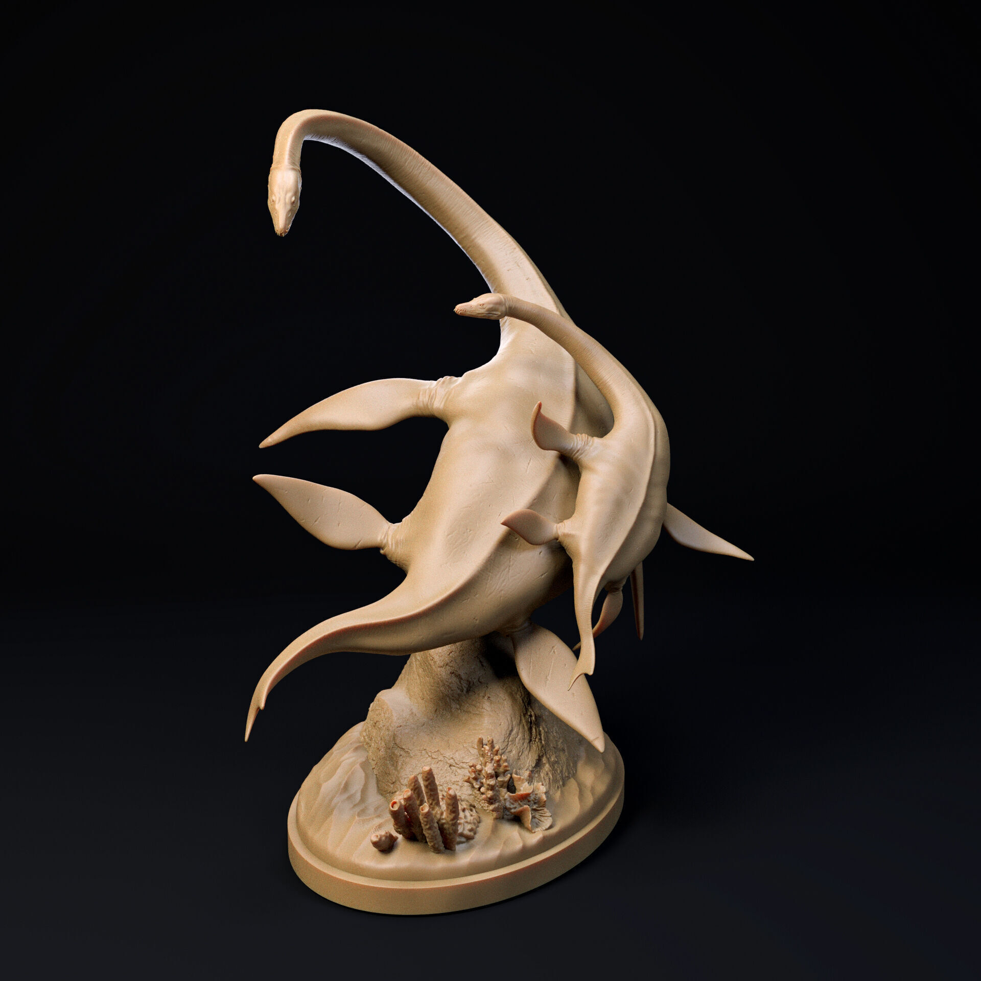 Elasmosaurus mother and calf 1-35 scale pre-supported 3D print model_3