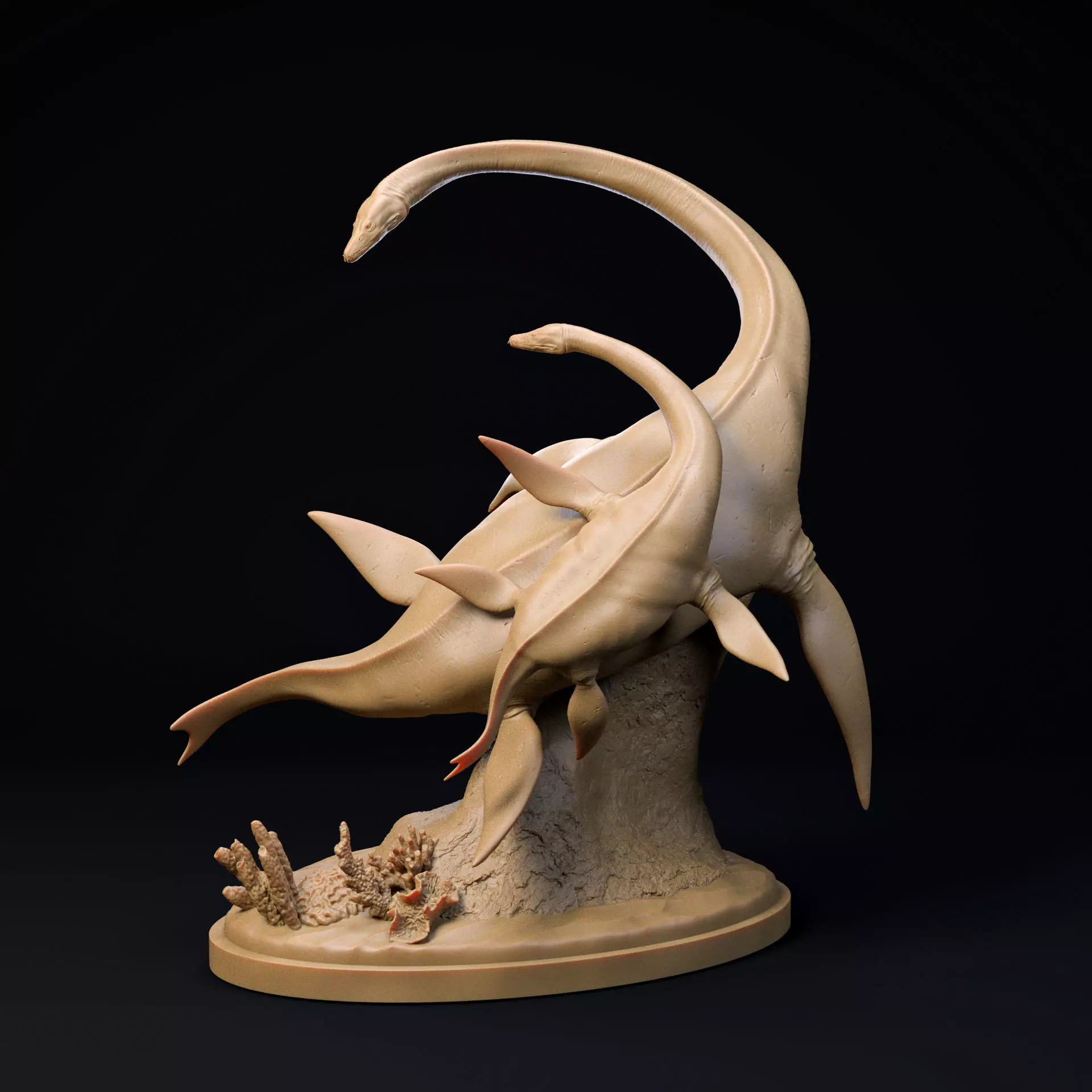 Elasmosaurus mother and calf 1-35 scale pre-supported 3D print model_0