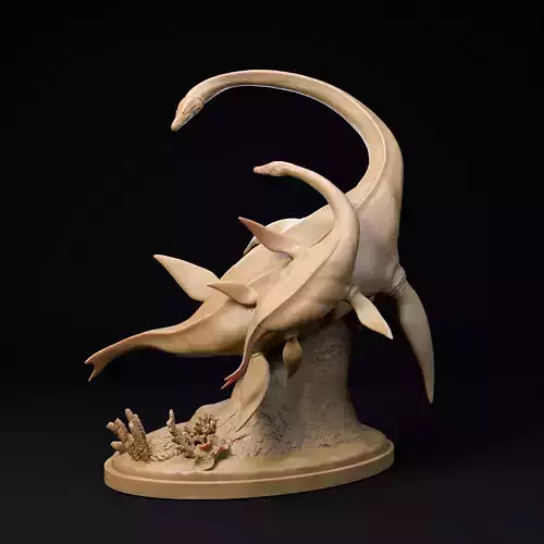 Elasmosaurus mother and calf 1-35 scale pre-supported 