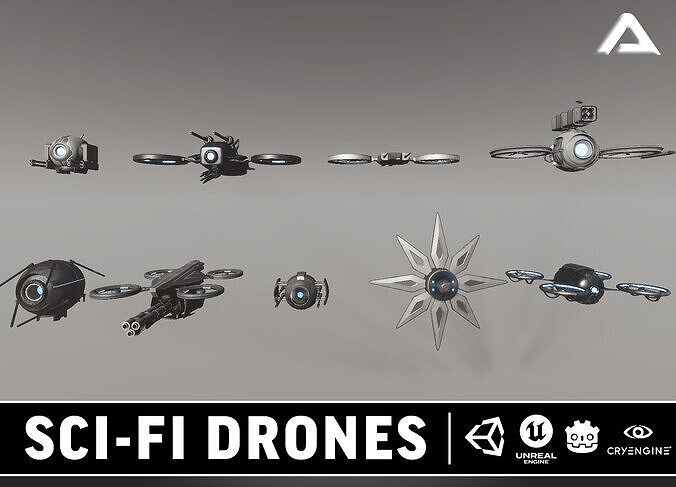 Sci-Fi Combat Drones Pack Low-poly 3D model