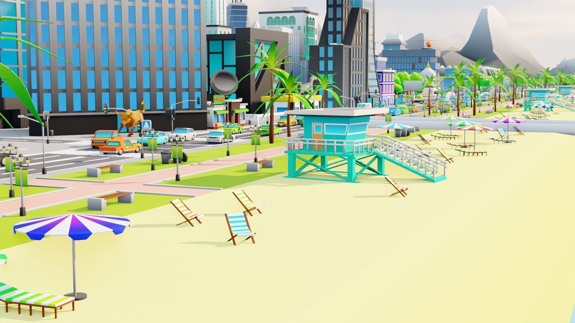 Cartoon City Pack Modular Low Poly Urban Assets Low-poly 3D model_11