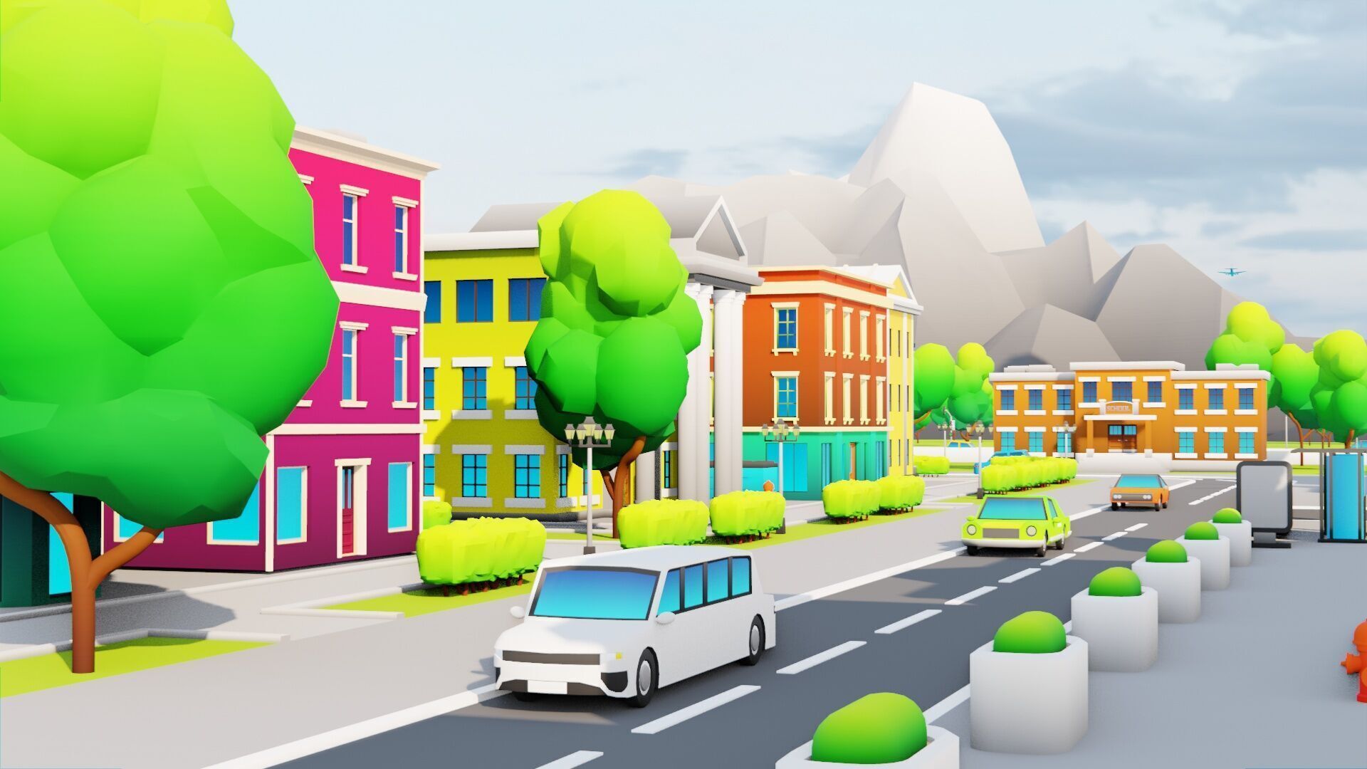 Cartoon City Pack Modular Low Poly Urban Assets Low-poly 3D model_7