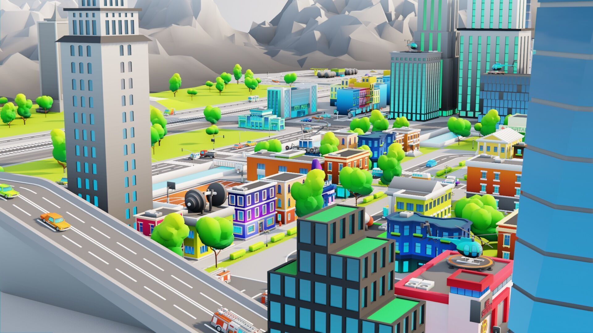 Cartoon City Pack Modular Low Poly Urban Assets Low-poly 3D model_5
