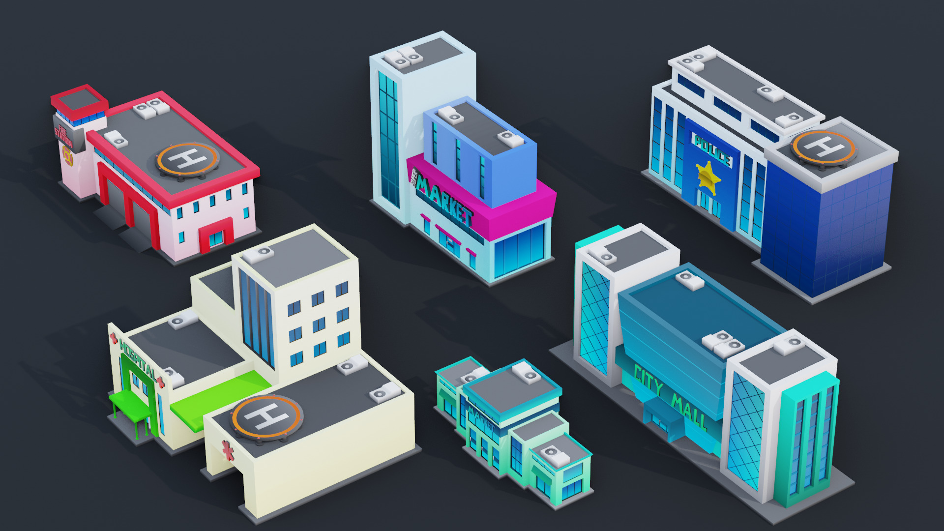 Cartoon City Pack Modular Low Poly Urban Assets Low-poly 3D model_19