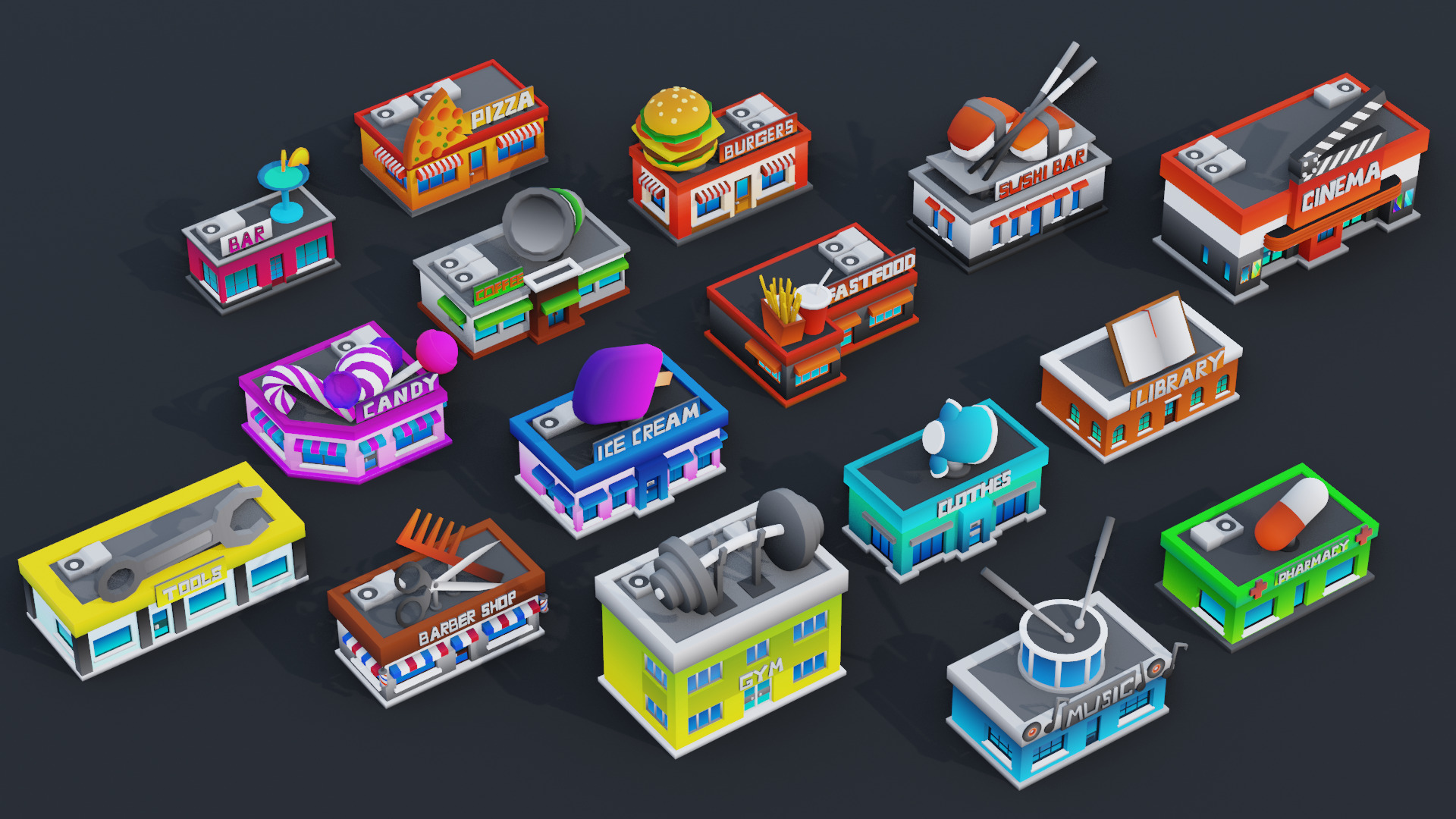 Cartoon City Pack Modular Low Poly Urban Assets Low-poly 3D model_17