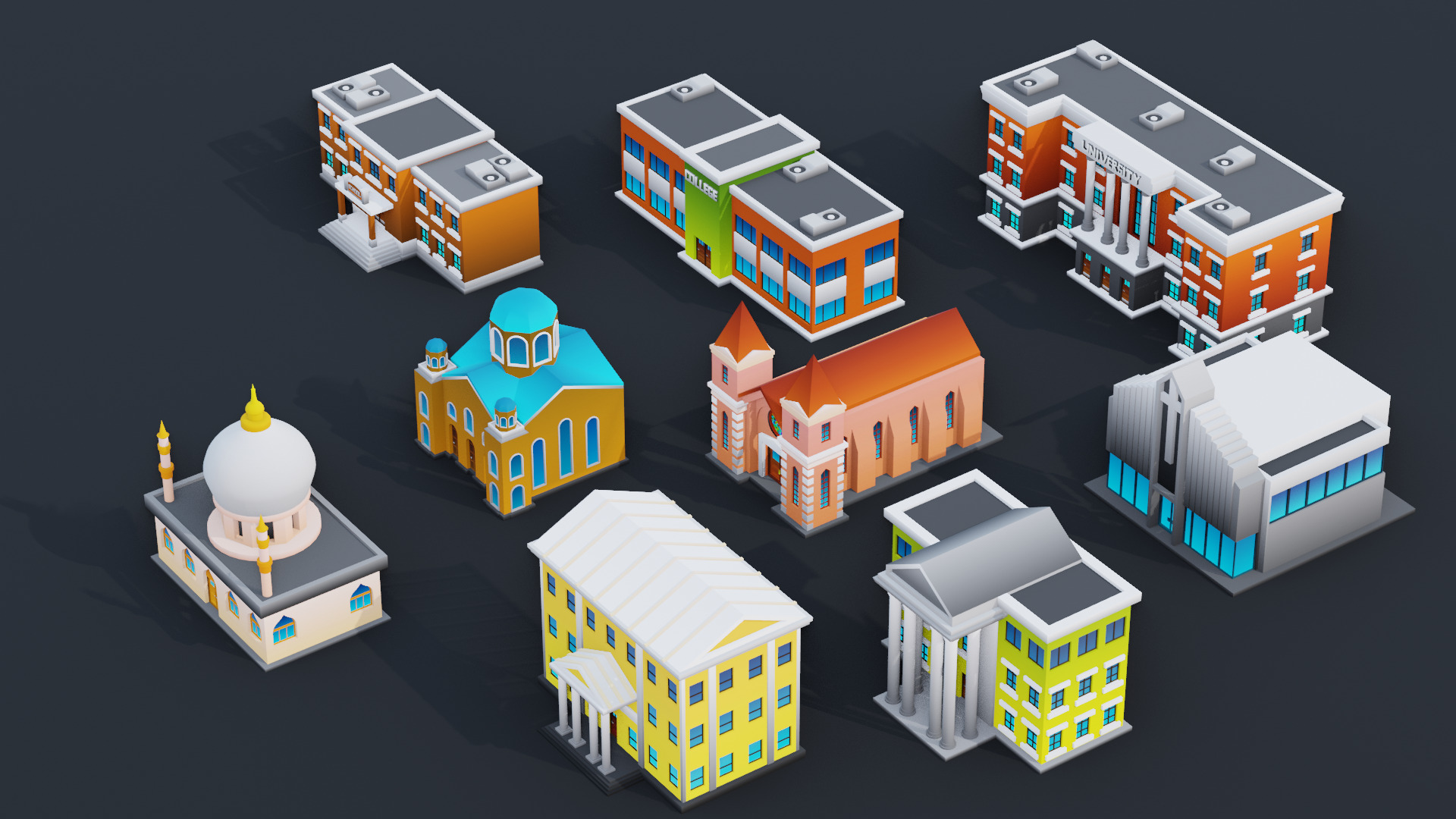 Cartoon City Pack Modular Low Poly Urban Assets Low-poly 3D model_18