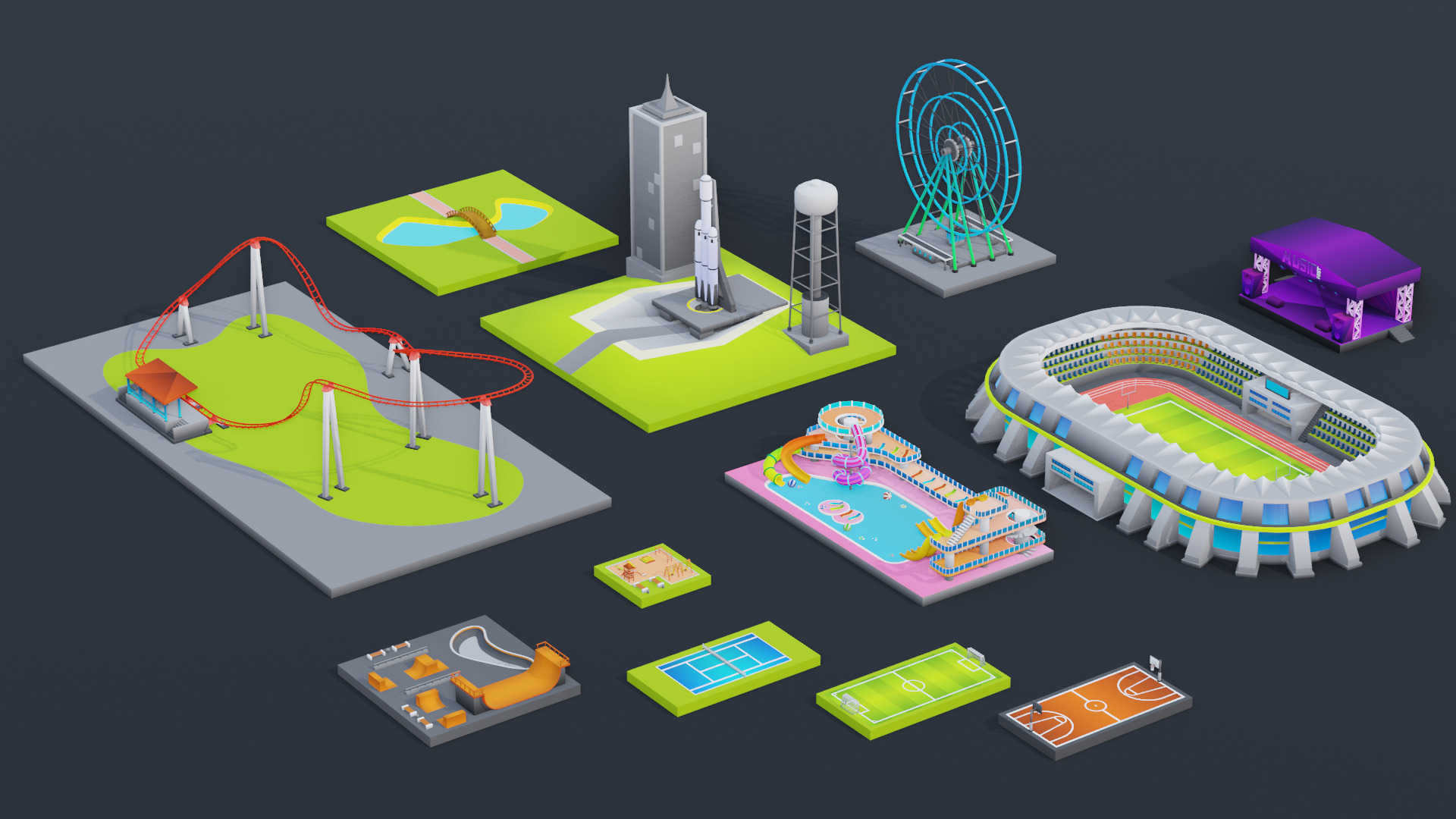 Cartoon City Pack Modular Low Poly Urban Assets Low-poly 3D model_21