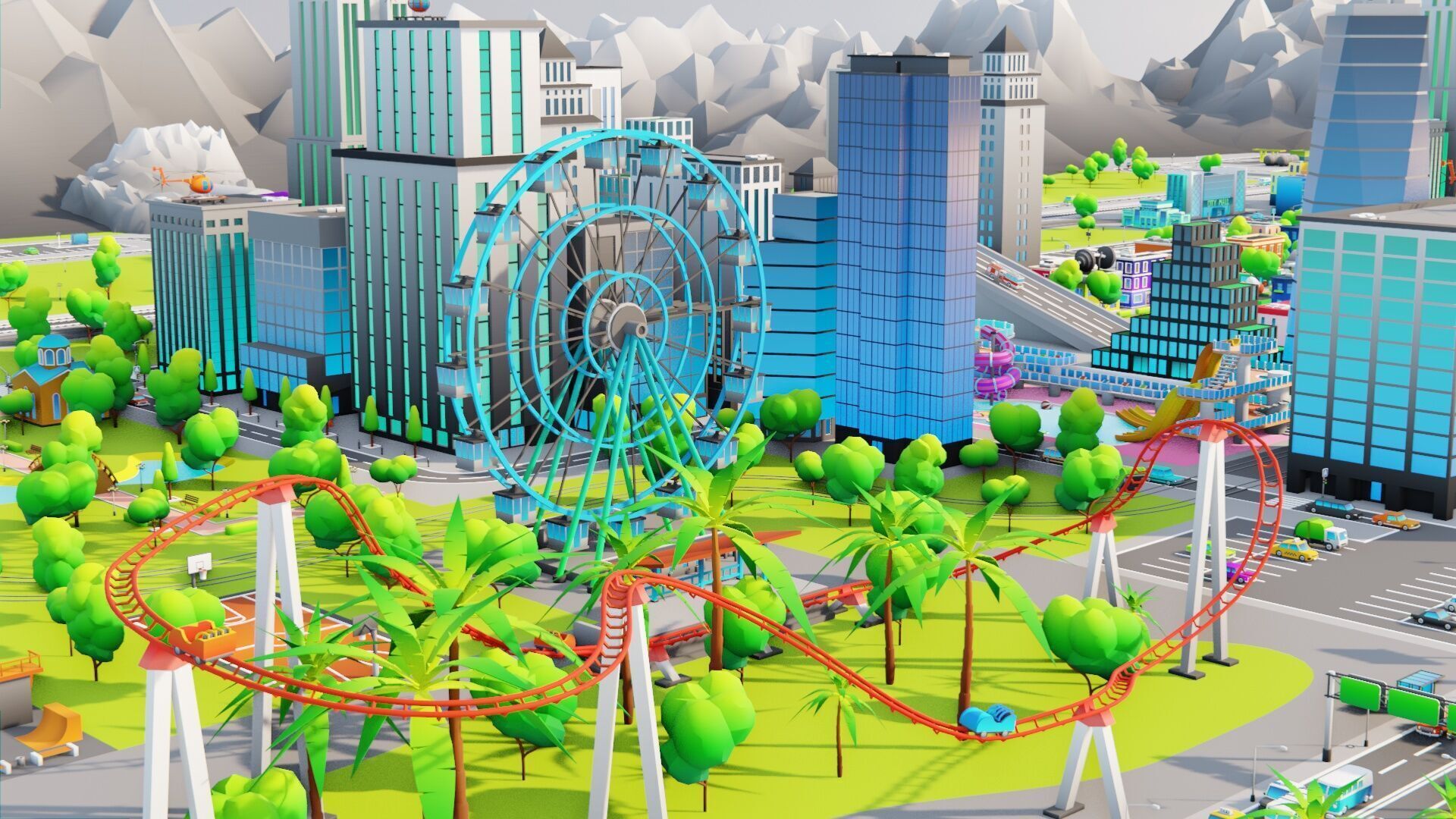 Cartoon City Pack Modular Low Poly Urban Assets Low-poly 3D model_4
