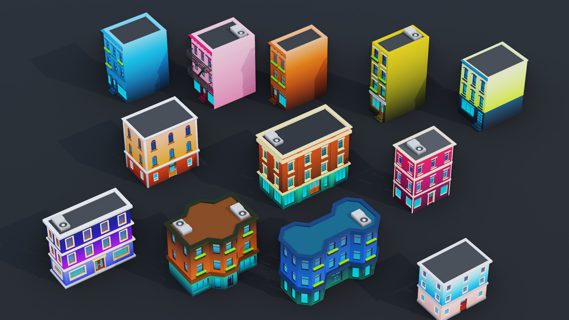 Cartoon City Pack Modular Low Poly Urban Assets Low-poly 3D model_16