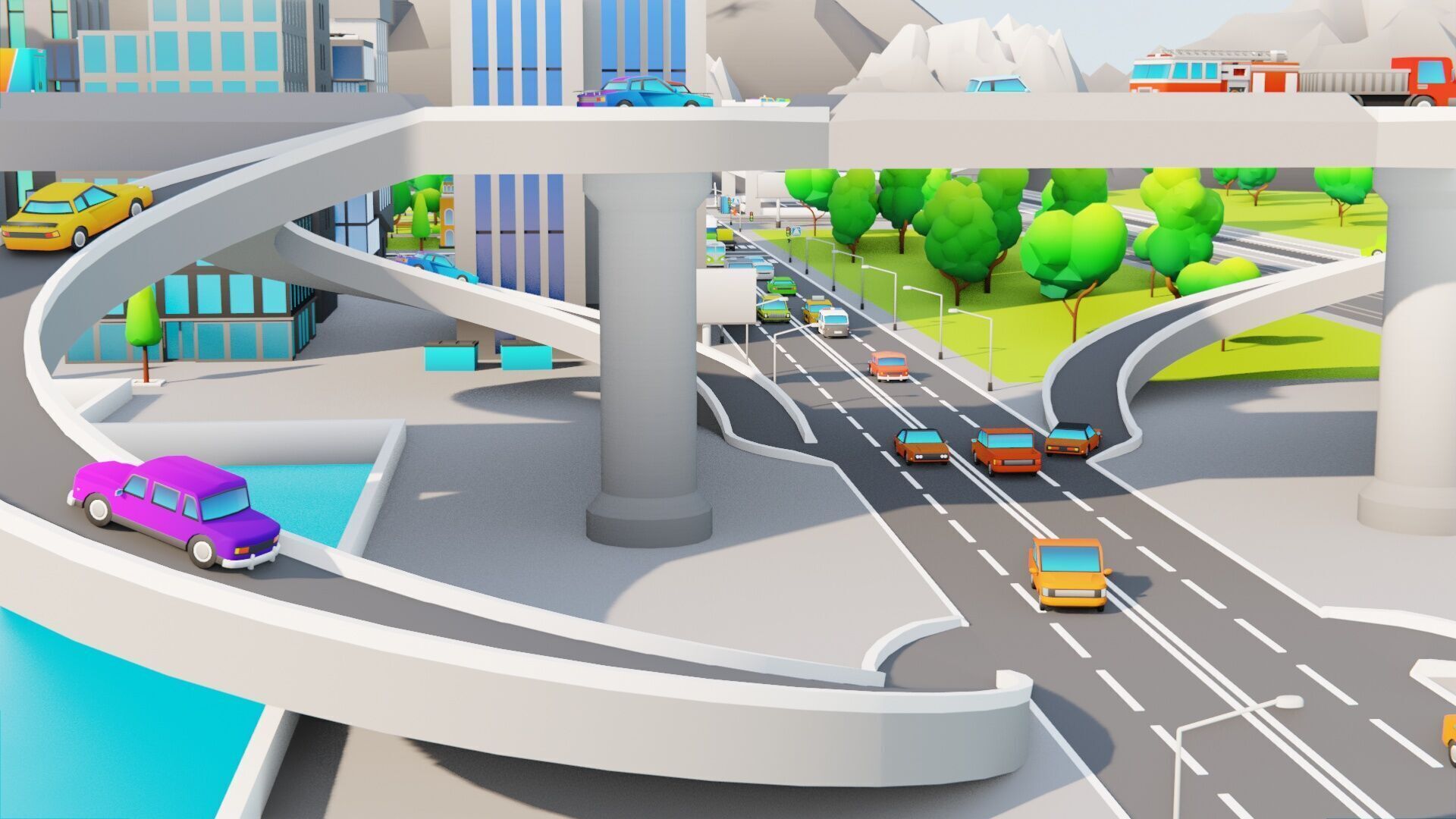 Cartoon City Pack Modular Low Poly Urban Assets Low-poly 3D model_9