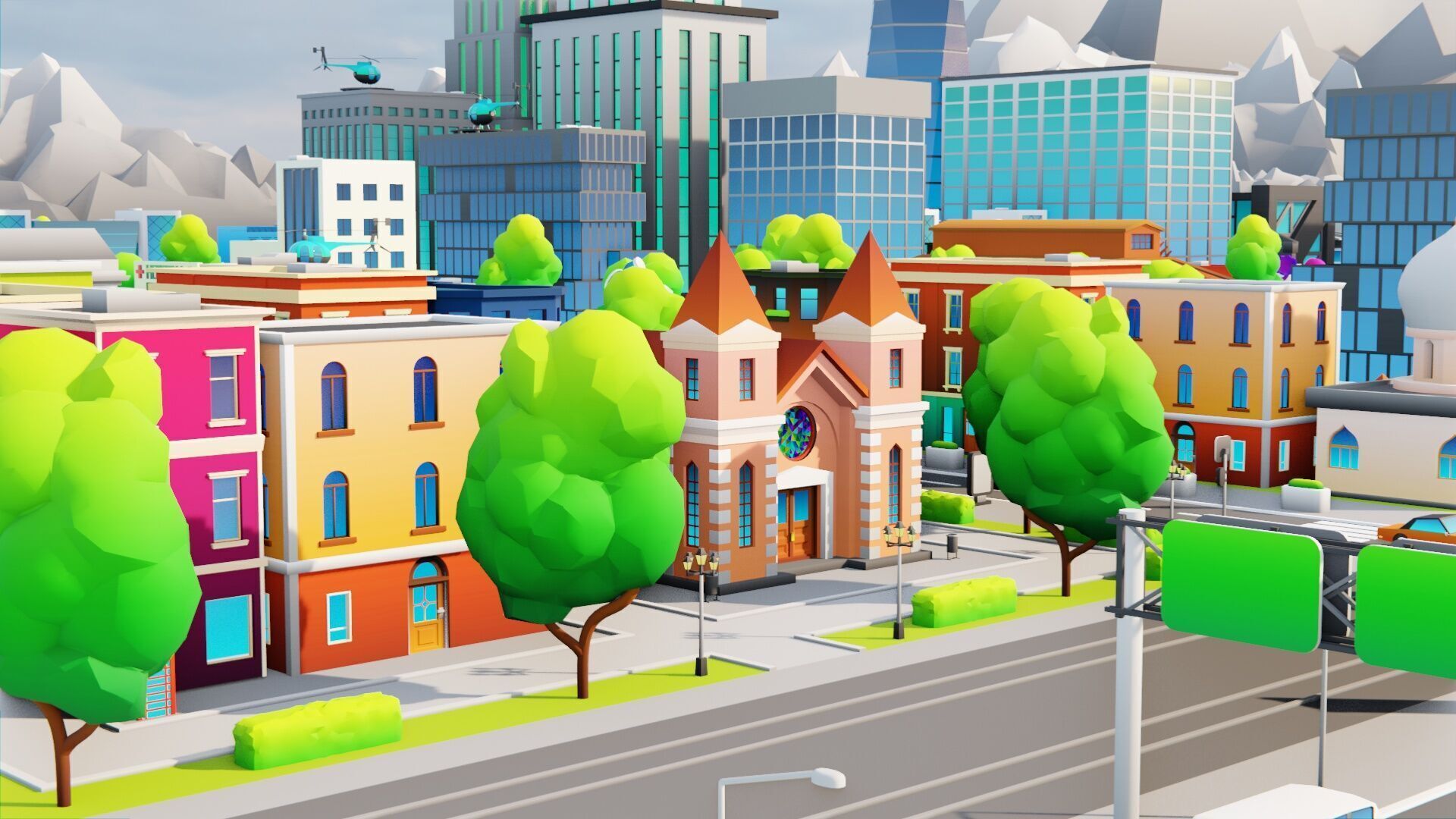 Cartoon City Pack Modular Low Poly Urban Assets Low-poly 3D model_8