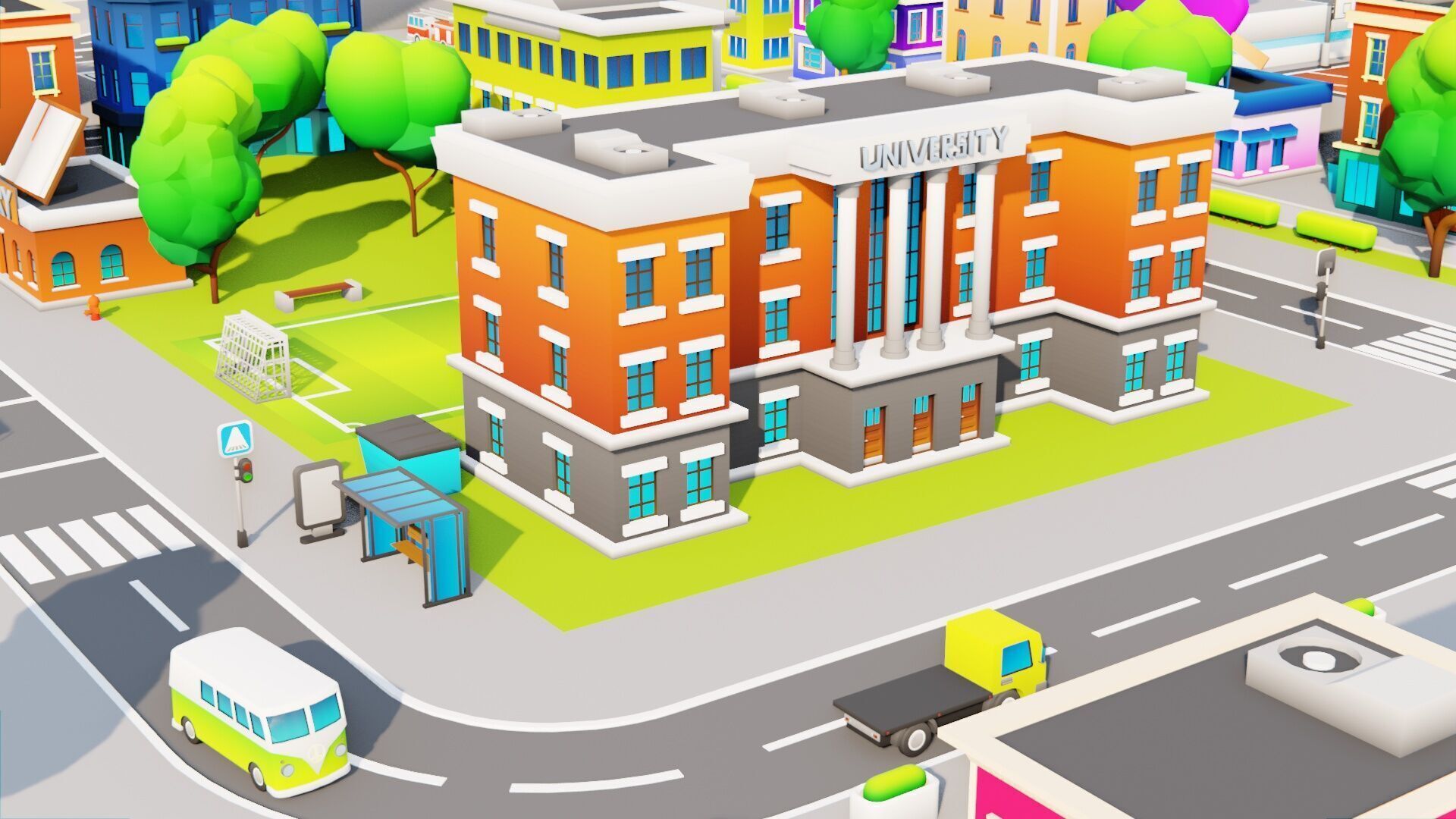 Cartoon City Pack Modular Low Poly Urban Assets Low-poly 3D model_6