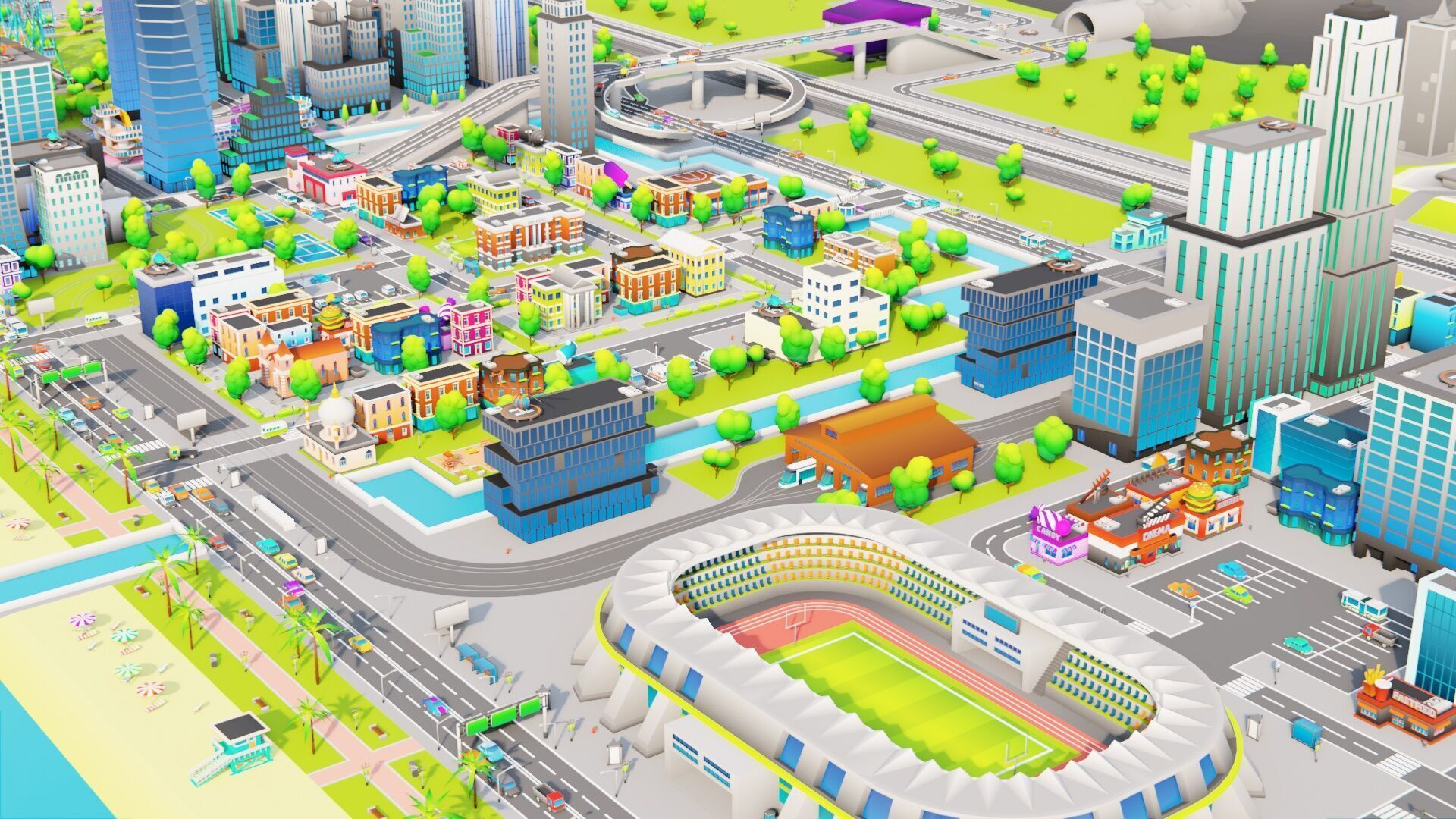 Cartoon City Pack Modular Low Poly Urban Assets Low-poly 3D model_3
