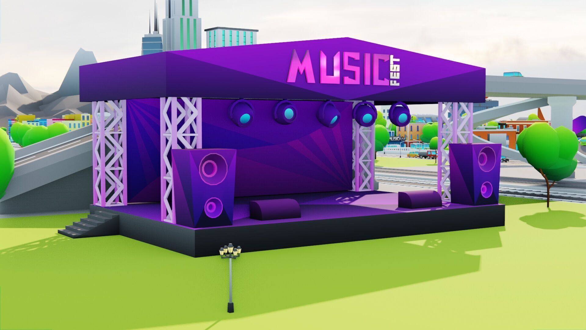 Cartoon City Pack Modular Low Poly Urban Assets Low-poly 3D model_12